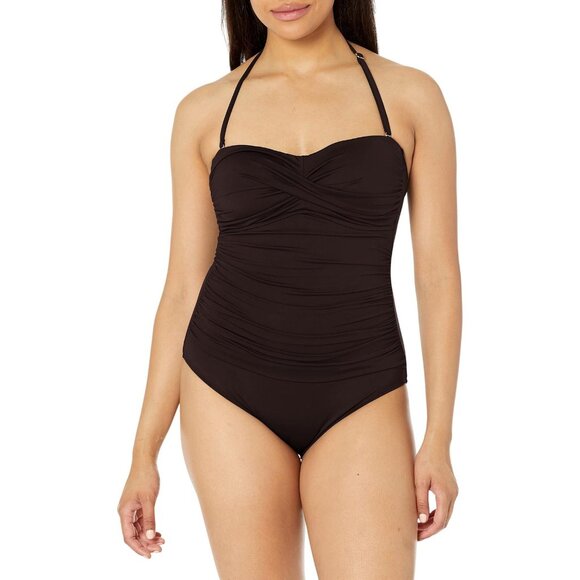 NEW Anne Cole Womens Twist Front Shirred One Piece Swimsuit MYMO00501 Black 10 - Picture 6 of 9